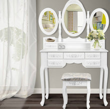 Load image into Gallery viewer, Dressing Table Stool Mirror Jewellery Cabinet 7 Drawers White Organizer
