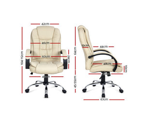 Executive PU Leather Office Desk Computer Chair - Beige