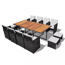 Load image into Gallery viewer, Seeka 13 Piece Outdoor Dining Set Poly Rattan and Acacia Wood Black
