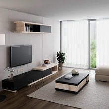 Load image into Gallery viewer, C550 Expandable Black and Wood Entertainment Unit
