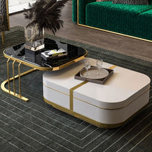 Load image into Gallery viewer, Perry Nesting Coffee Table with Hidden Storage Black Faux Marble Top White
