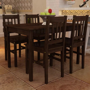 Lana Dining Set 5 Pieces Pine Wood Brown