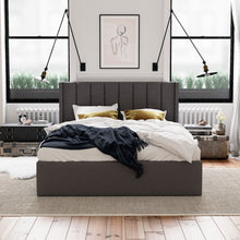 Load image into Gallery viewer, Lena Gas Lift Storage Wing Bed Frame (Charcoal Fabric)
