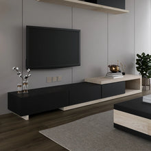 Load image into Gallery viewer, C550 Expandable Black and Wood Entertainment Unit
