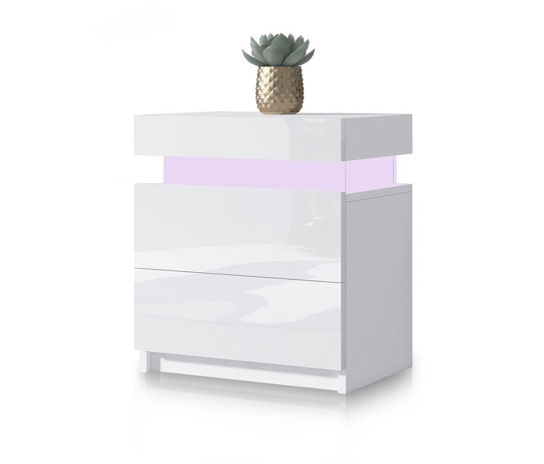 Modern Bedside Table 2 Drawers Side Nightstand Cabinet High Gloss Bedroom Furniture White
