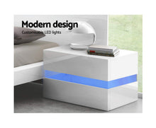 Load image into Gallery viewer, Tiva Bedside Table 2 Drawers RGB LED Side Nightstand High Gloss Cabinet White
