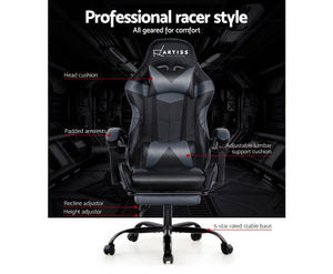 Office Chair Gaming Chair Computer Chairs Recliner PU Leather Seat Armrest Footrest Black Grey