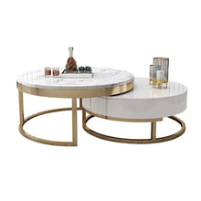 Load image into Gallery viewer, Modern Marble Stainless Steel Gold Wicker Clear double Coffee Table
