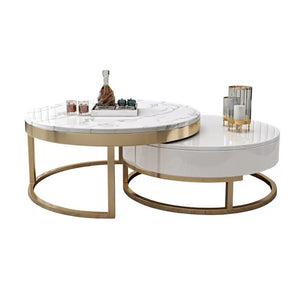 Modern Marble Stainless Steel Gold Wicker Clear double Coffee Table