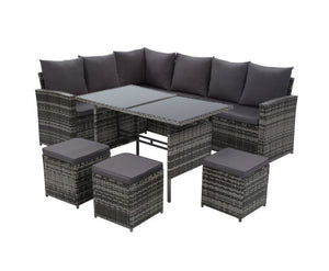 Gardeon Outdoor Furniture Sofa Set Dining Setting Wicker 9 Seater Mixed Grey
