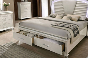 Zari Pearl White Upholstered Storage Panel Bed