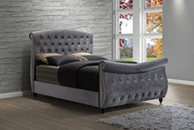 Load image into Gallery viewer, Asmara Hudson Sleigh King and Queen Size Bed in Gray Velvet Contemporary
