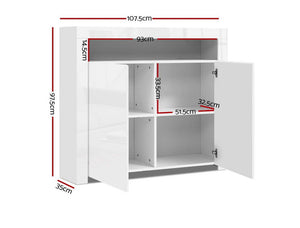 Buffet Sideboard Cabinet LED High Gloss Storage Cupboard 2 Doors White