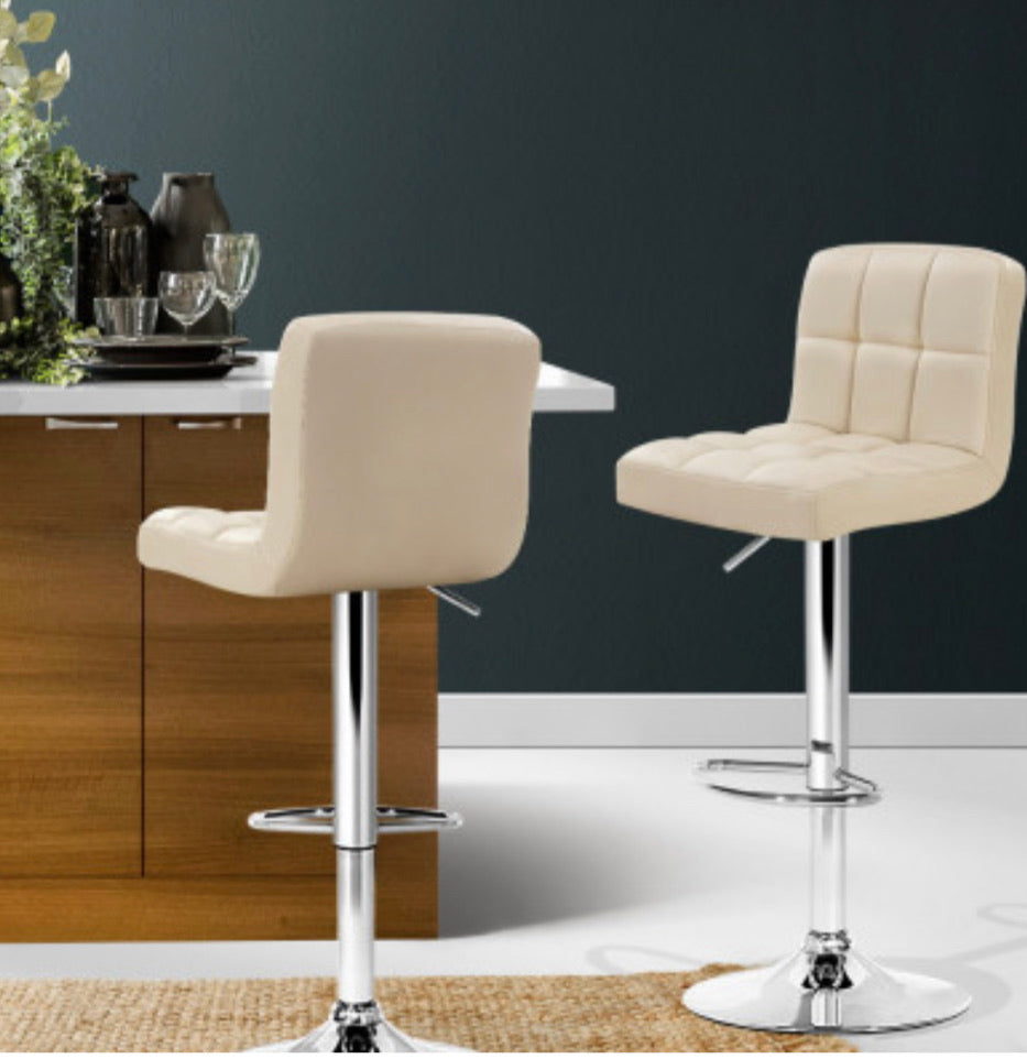 Leather Bar Stools 2x , Kitchen chairs Gas lift (beige)