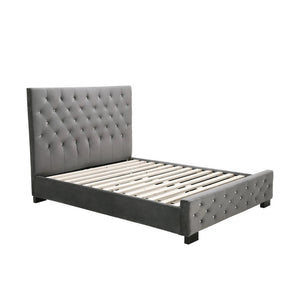 Calypso Velvet Bed With Tufted Diamond Grey