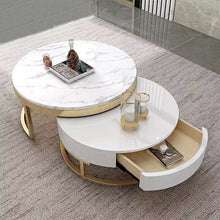 Load image into Gallery viewer, Modern Marble Stainless Steel Gold Wicker Clear double Coffee Table
