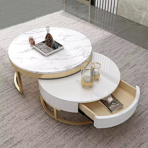 Modern Marble Stainless Steel Gold Wicker Clear double Coffee Table