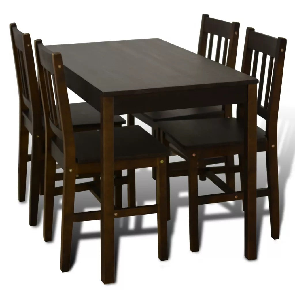 Lana Dining Set 5 Pieces Pine Wood Brown