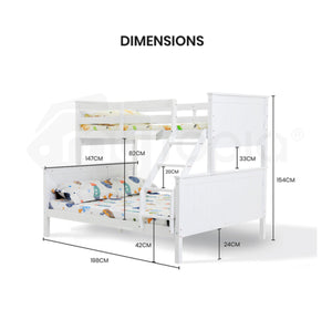 KINGSWOOD SLUMBER Bunk Bed Frame Modular Single White Wood Kids Double Deck Twin