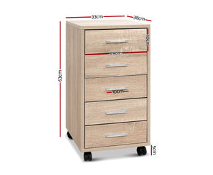 5 Drawer Filing Cabinet Storage Drawers Wood Study Office School File Cupboard