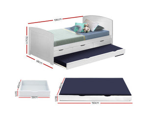 Danica Single Wooden Trundle Bed Frame Timber Kids Adults