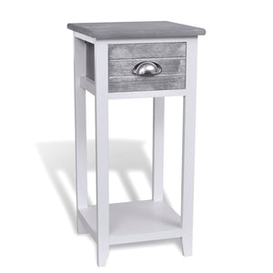 Nightstand with 1 Drawer Grey and White Storage Bedside Table Cabinet