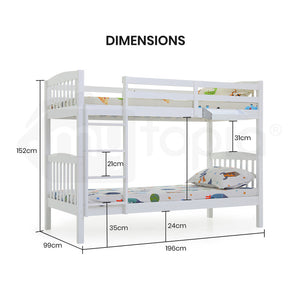 KINGSTON SLUMBER Bunk Bed Frame Modular Single White Wood Kids Double Deck Twin
