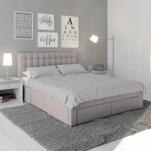 Martina Fabric King Bed with Storage Drawers - Ash