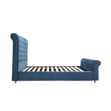 Load image into Gallery viewer, Lunar Luxurious Bed Upholstered In Velvet Blue With Studded Trim
