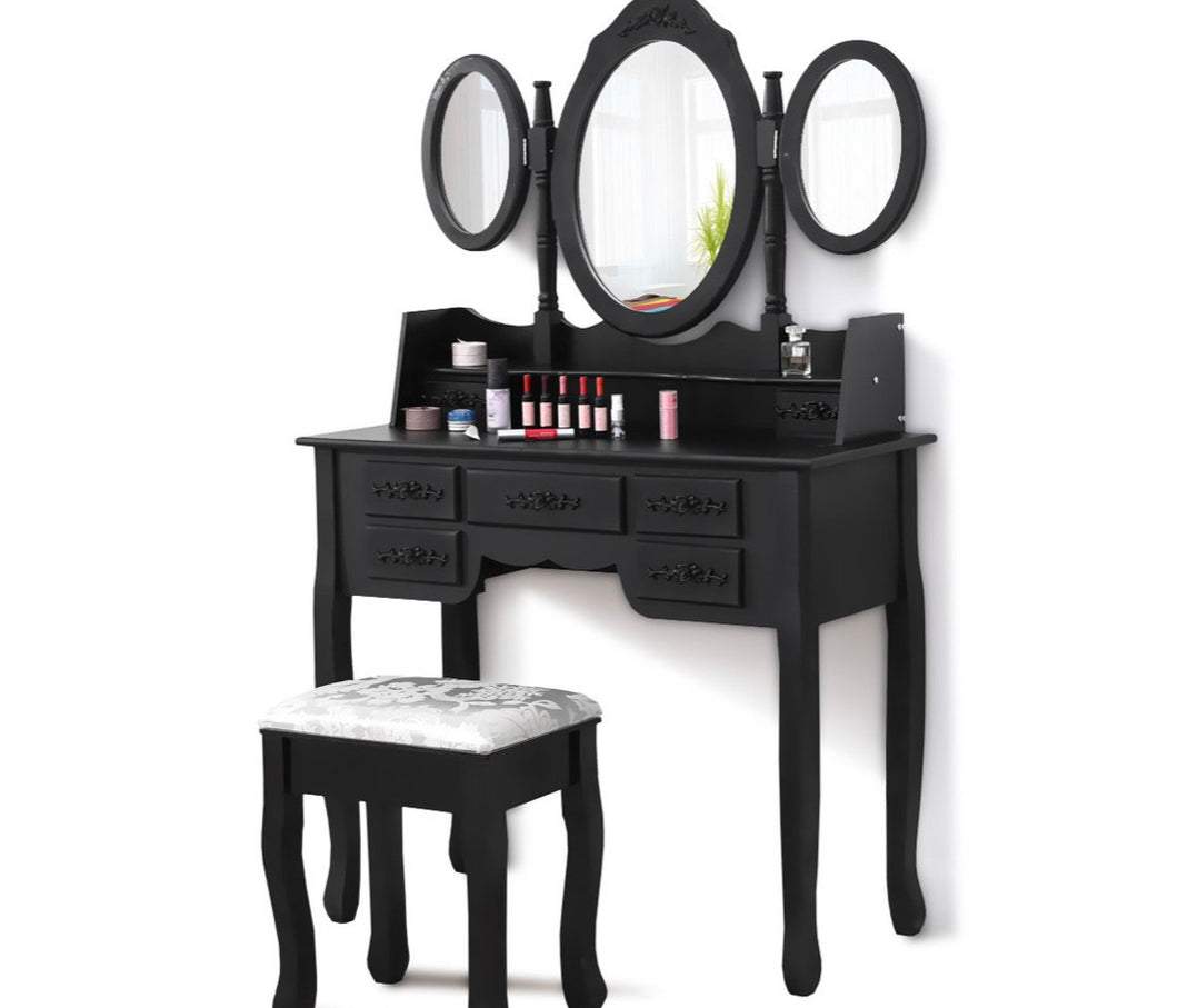 Levede Dressing Table&Stool 3 Mirror Jewellery Cabinet 7 Drawer Makeup Organiser