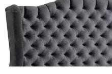 Load image into Gallery viewer, Luxury Alari Bed Frame modern bed Wing Back Chesterfield Grey Velvet Fabric Button bed
