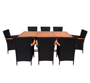 Outdoor Dining Set 17 Piece Poly Rattan Black Garden Patio Furniture