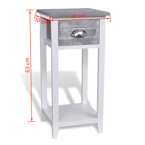 Nightstand with 1 Drawer Grey and White Storage Bedside Table Cabinet