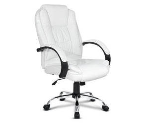 PU Leather Padded Office Desk Computer Chair - White