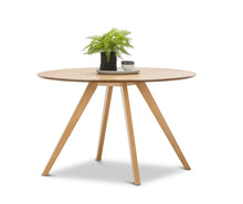 Load image into Gallery viewer, Light Timber Oak Scandinavian Round 1.2m Dining Set with 6x Padded Black Eames Chairs
