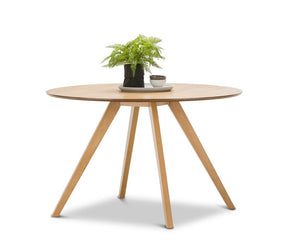 Light Timber Oak Scandinavian Round 1.2m Dining Set with 6x Padded Black Eames Chairs