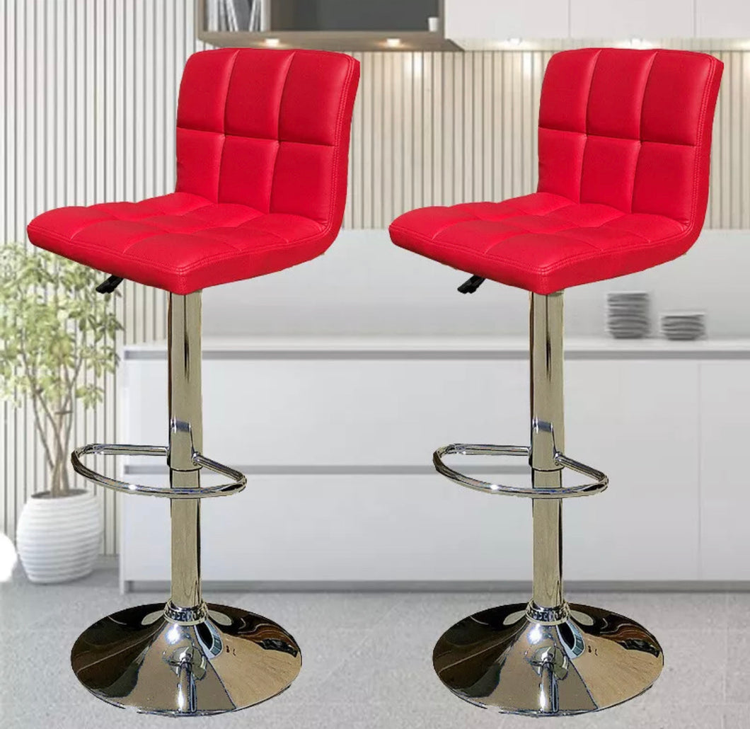2 X New Myra Leather Bar Stools Kitchen Chair Gas Lift Swivel Bar Stool Myra Red