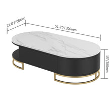 Load image into Gallery viewer, Coliseum White Oval Storage Coffee Table with Drawers Stone Gold Base
