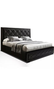 Modern King Size Gas Lift Bed Frame Base With Storage Mattress Leather