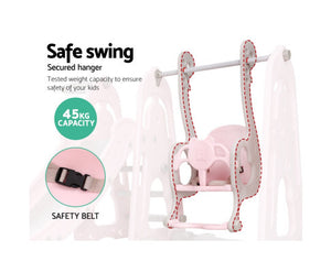 Kids Slide Swing Outdoor Playground Basketball Hoop Playset Indoor Pink