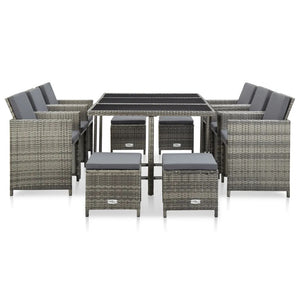 Roger 11 Piece Outdoor Dining Set with Cushions Poly Rattan Grey