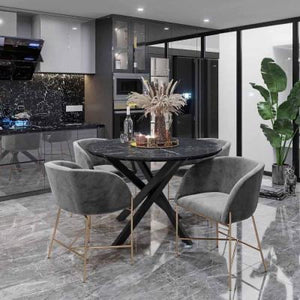 Zeta Dining Table(Marble) w/ 4 Catford Chairs(Dark Grey)