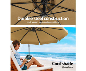 Instahut 3M Umbrella with 48x48cm Base Outdoor Umbrellas Cantilever Sun Beach UV Beige