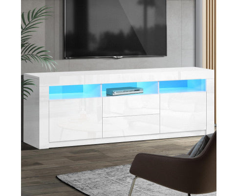 Modern TV Cabinet Entertainment Unit Stand RGB LED High Gloss Furniture Storage Drawers Shelf 160cm White