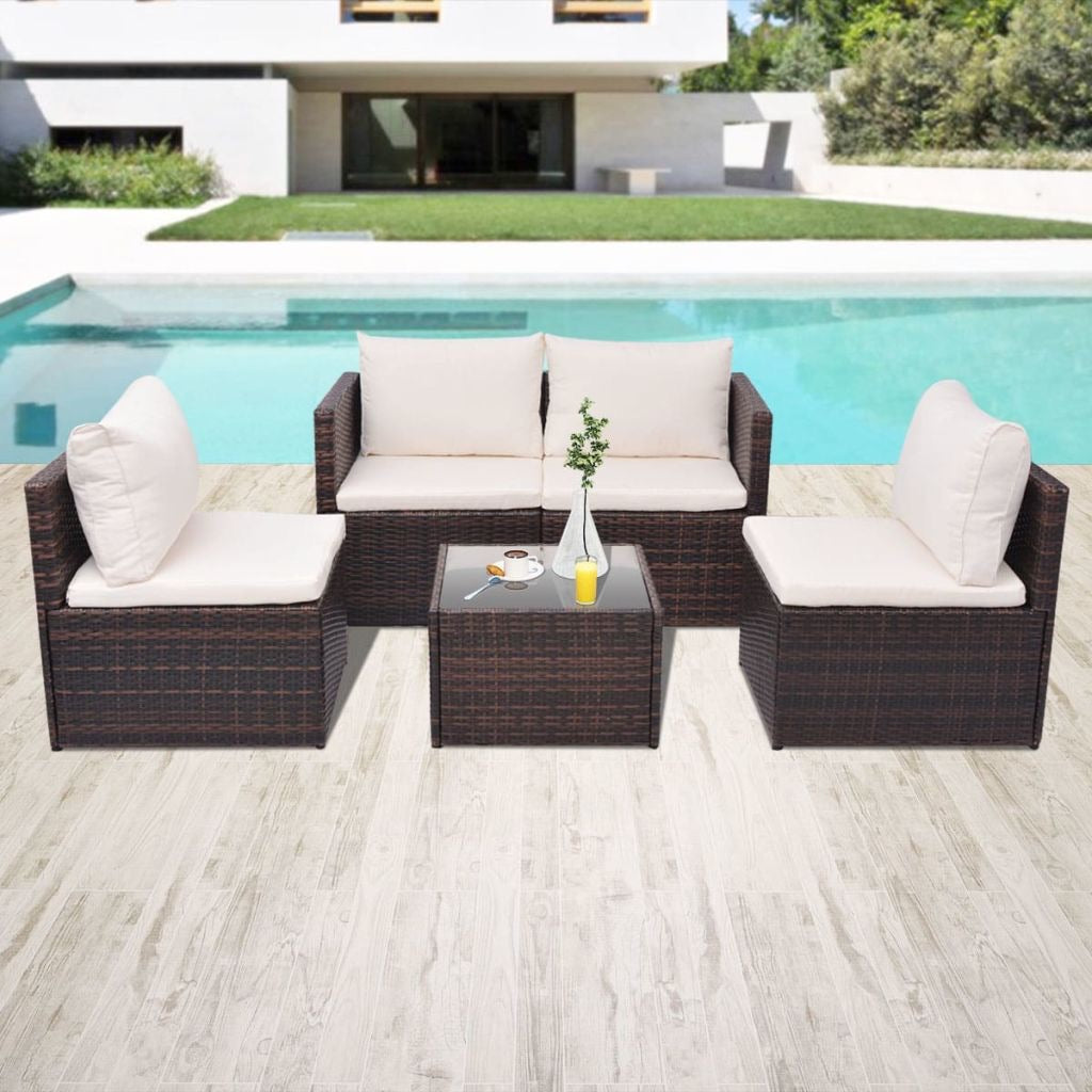 Versatile beautiful Garden Lounge Set with Cushions Poly Rattan Brown
