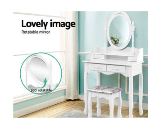 Dressing Table Stool Mirror Jewellery Cabinet 4 Drawers White Organizer