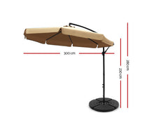 Load image into Gallery viewer, Instahut 3M Umbrella with 48x48cm Base Outdoor Umbrellas Cantilever Sun Beach UV Beige
