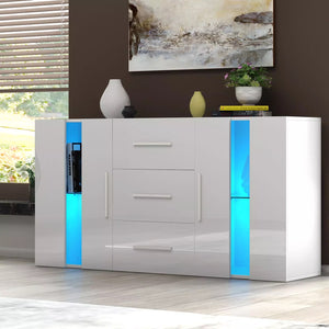 Modern Sideboard LED Cabinet Cupboard High Gloss 2 Doors 3 drawer Storage