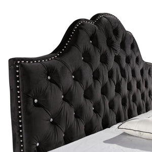Kyara Luxury Velvet Bed with Tufted Diamond Black