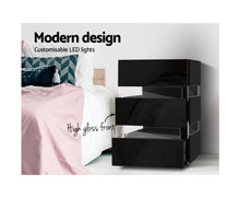 Load image into Gallery viewer, Apollo Bedside Table Side Unit RGB LED Lamp 3 Drawers Nightstand Gloss Furniture Black
